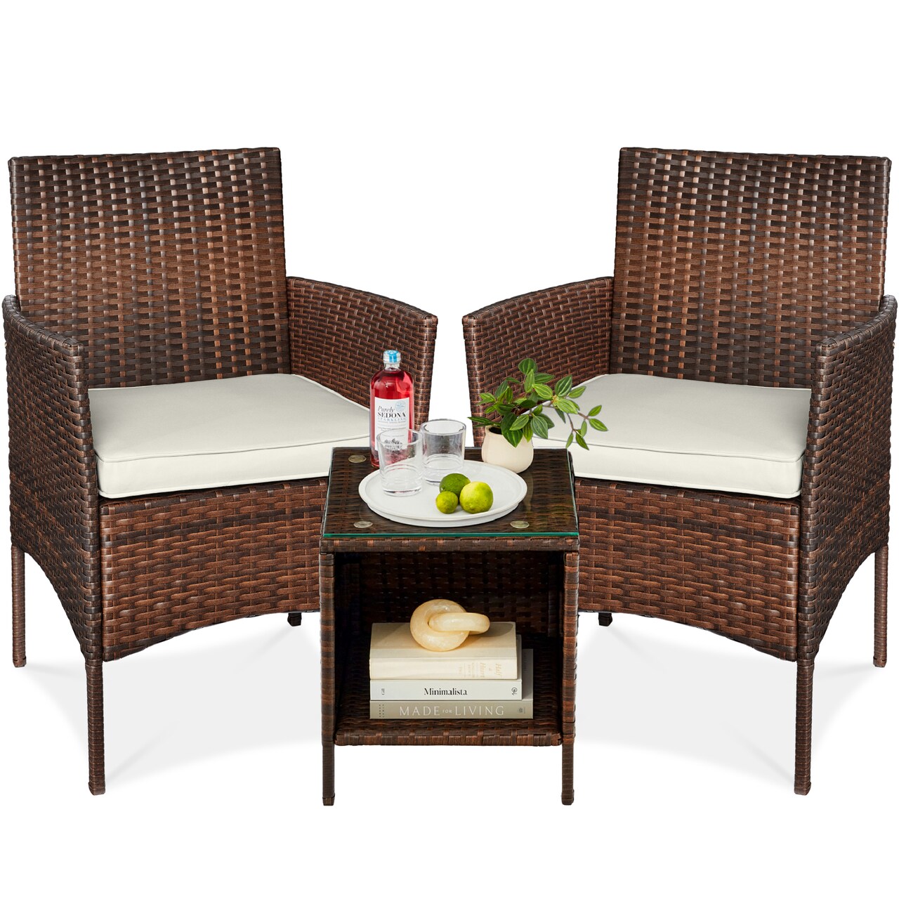 Best Choice Products 3-Piece Outdoor Wicker Conversation Patio Bistro Set, w/ 2 Chairs, Table